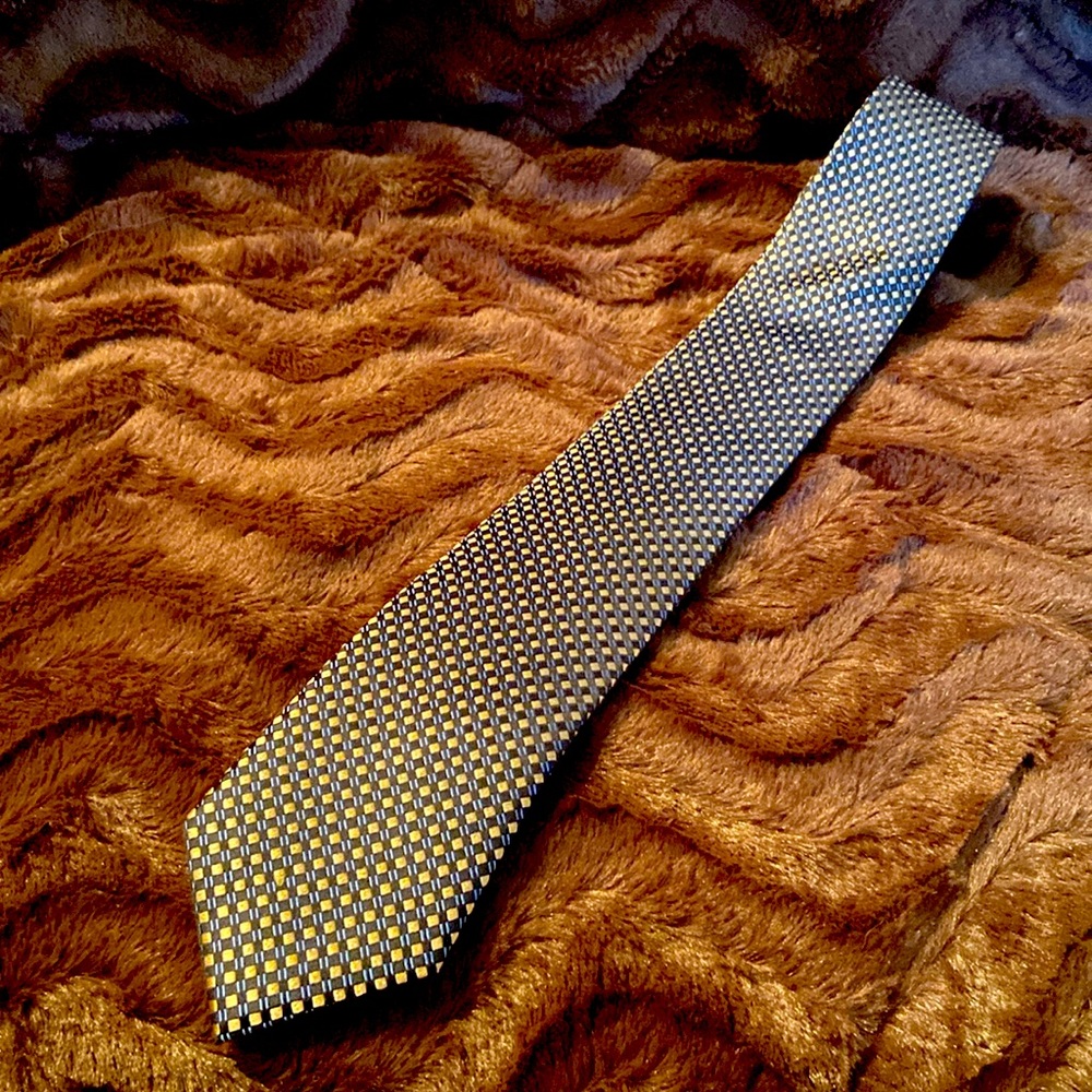 Neck Tie Mens  Silk  Suit Venezia Italy bronze metallic , blue and black